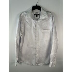 Pronto Uomo Mens White Purple Stripe Dress Shirt 16 34/35 Non Iron 100% Cotton